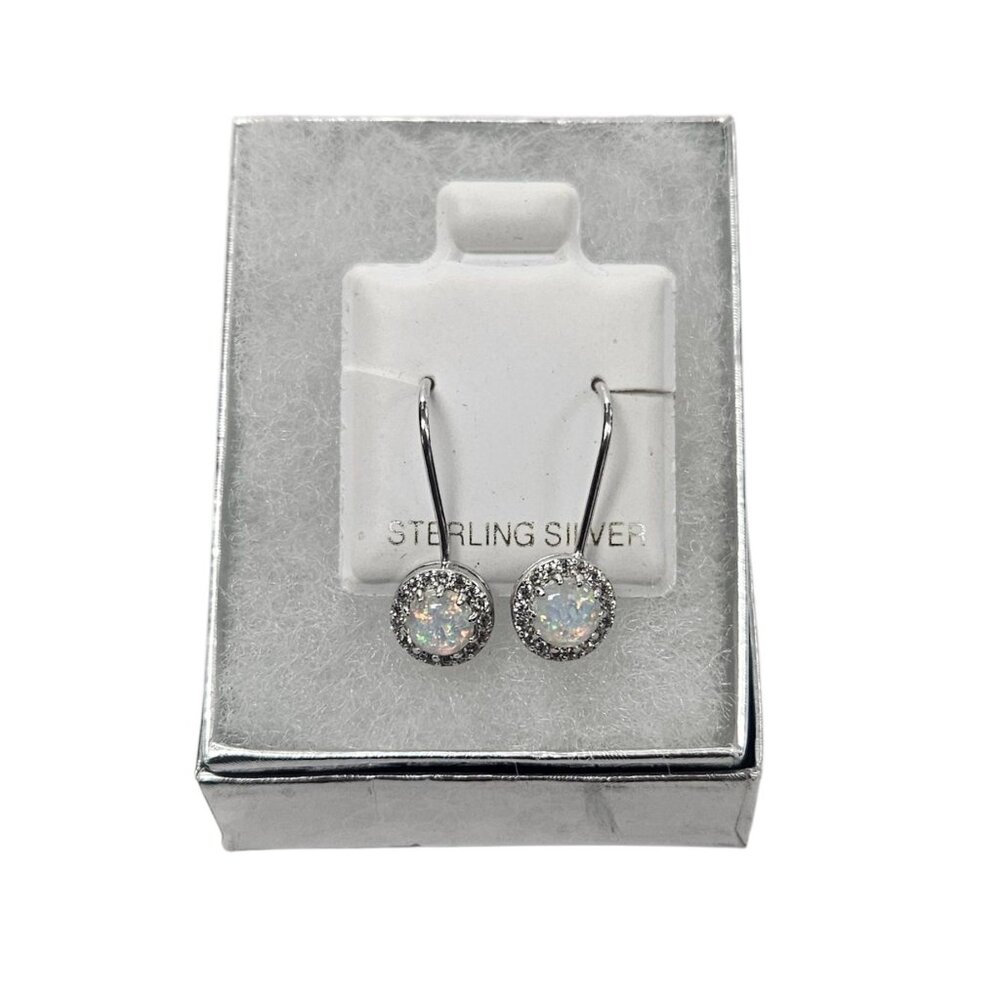 Ladies 925 Silver Opal ZC drop hoop earrings
